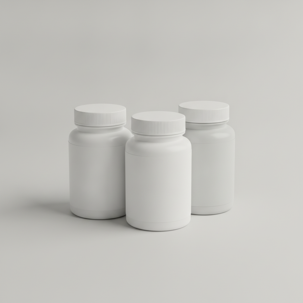 Generic unbranded supplement bottles