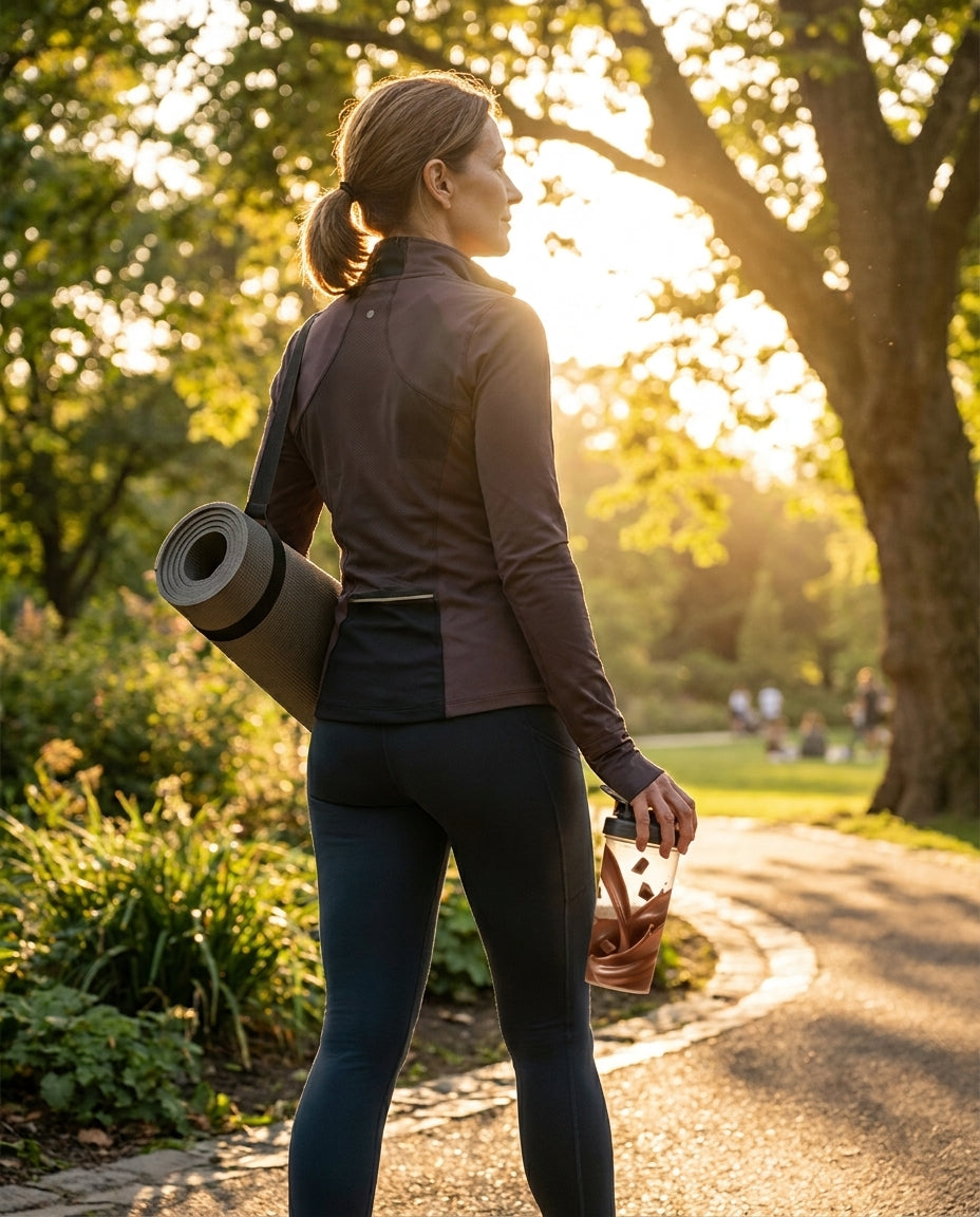 An active person after a workout with a vanilla shake